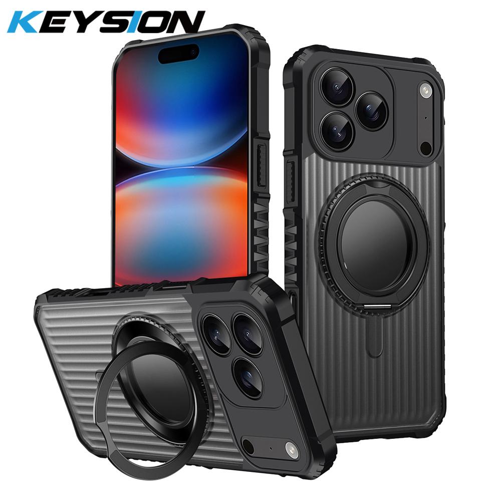 KEYSION Étui avec support anneau rotatif à 360° pour MagSafe pour iPhone 17 Pro Max 17 Air Mat Transparent Magnétique Antichoc Housse de téléphone