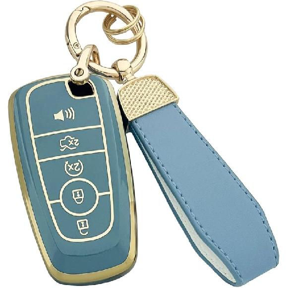 For Ford Key Fob Cover with Keychain, Full Coverage Protection Key Case for 2018-2025 Explorer Fusion Escape Edge Bronco F150 Maverick Mustang