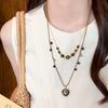 Vintage Colorful Tiger Eye Heart Saturn Pendant Necklace with Collarbone Chain