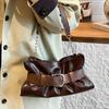 Luxury Retro Belt Buckle Shoulder Bag Soft Pleated Handbag Solid Color Elegant Women's Underarm Bag Fashion Versatile Clutch Bag