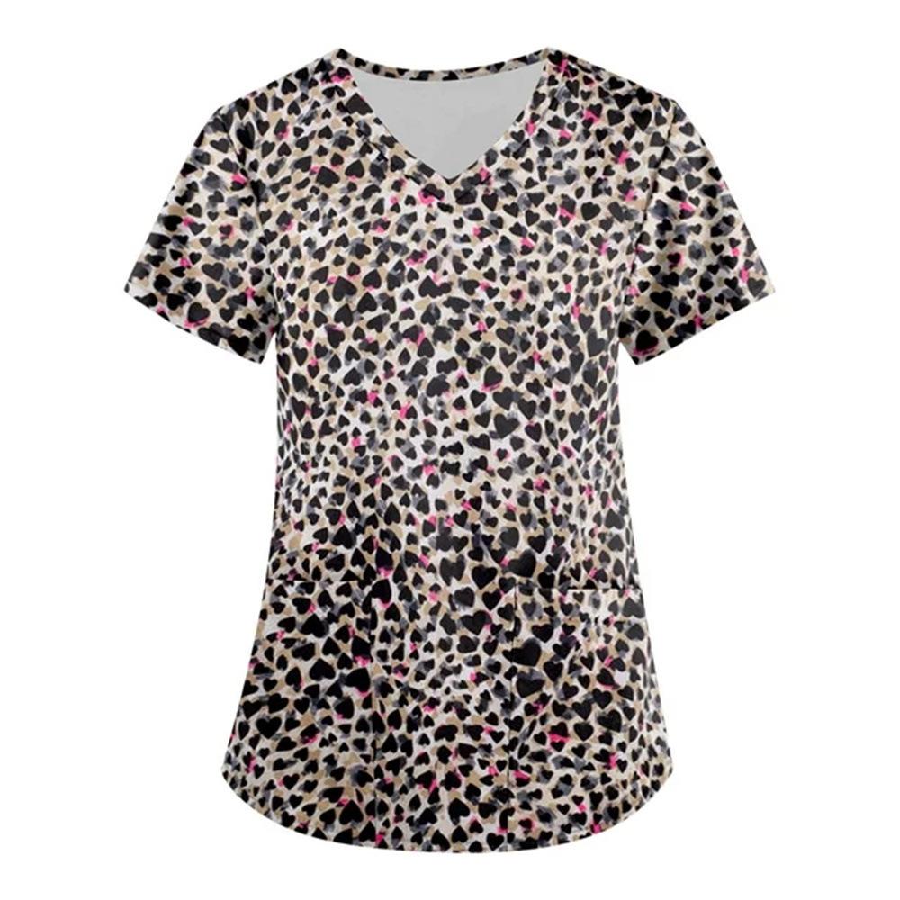 Willow Print Women's T-shirt V-neck Nurse Uniform Comfortable Short Sleeved Women's T-shirt