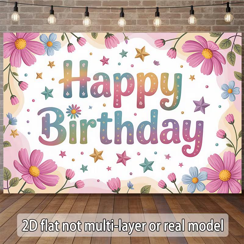 

2D Boho Flower Happy Birthday Photography Background for Girls 47.2x31.5inch/120*80cm
