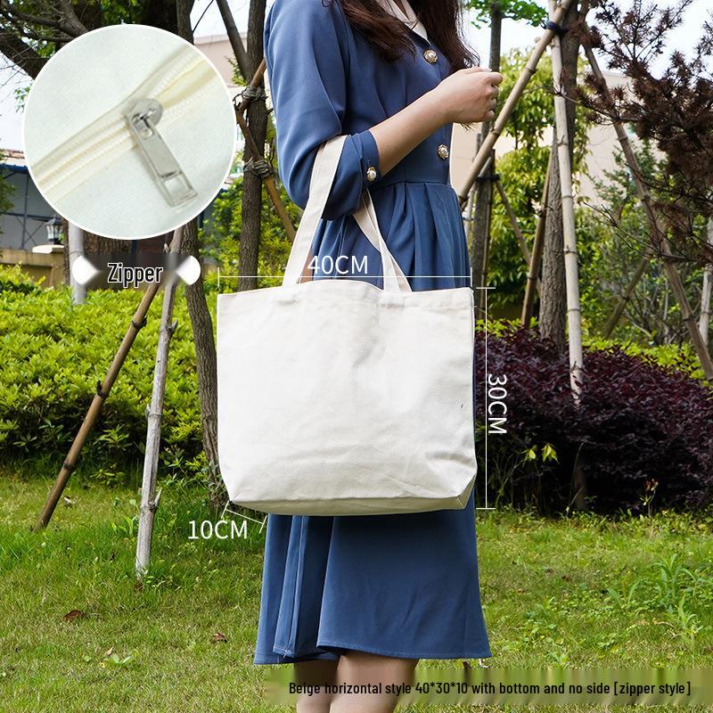 Customizable White Canvas Tote Bag with High-End Feel