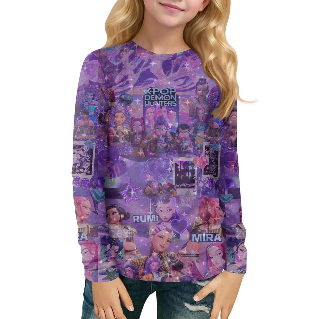 Children's Witch  Printed Long Sleeved Round Neck Top With Floral Print For Daily Casual T-shirt