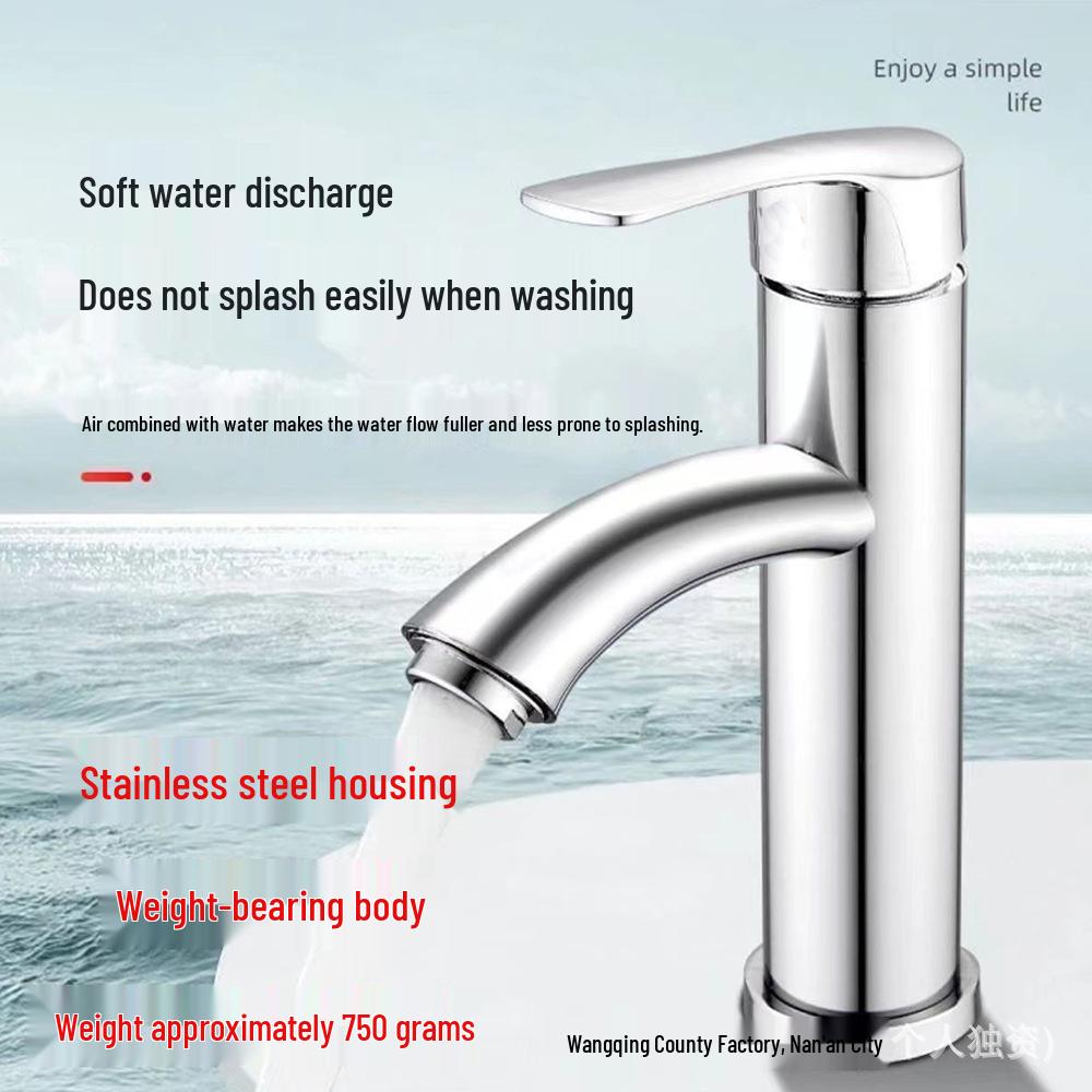 Stainless Steel Square Basin Faucet – Hot/Cold Single Hole for Bathroom Cabinet