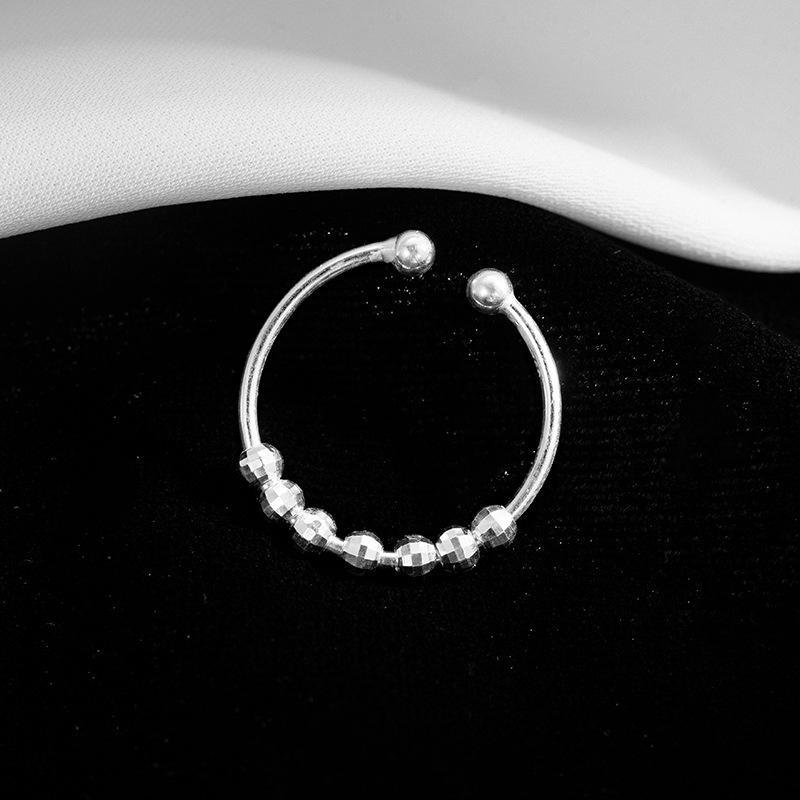

Banyan Tree S925 Silver Rotating Beaded Open Ring for Women - Unique Anti-Anxiety Design Adjustable