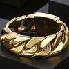 Lyxigt guld färgat armband i rostfritt stål för män 24 mm brett pansarlänk herrarmband klassiska smycken för handleden armband