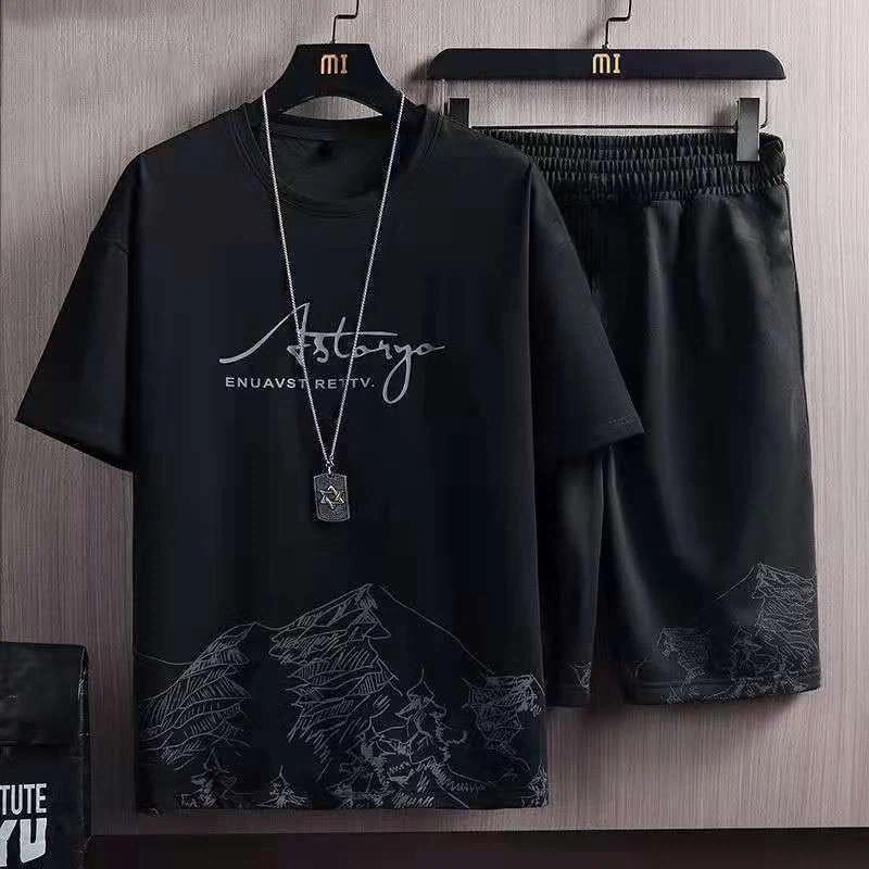 Casual Sport Ice Silk Set Printed Sweatshirt Sweatpants Outdoor Jogging Sports Basketball Training Fitness