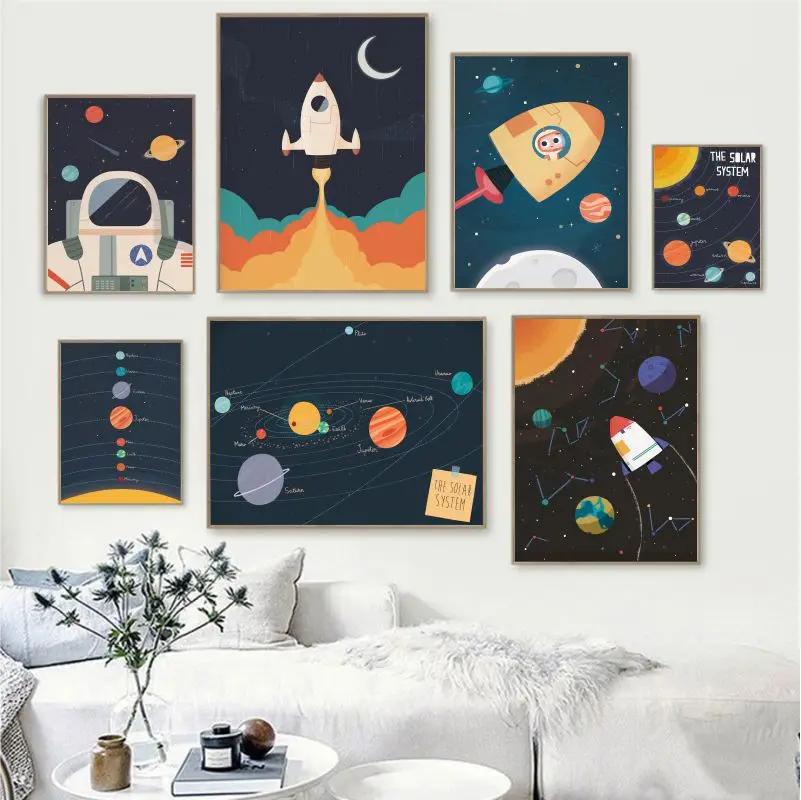 Rocket Poster Baby Nursery Decor Adventure Space Astronaut Minimalist Wall Art Print Canvas Painting for Living Room Home Decor