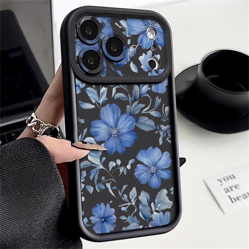 Pale Blue Flowers Pattern Case For iPhone 17 Pro Max Funda Shockproof Bumper Cover For iPhone 16 Pro Max 15 14 13 12 11 Air 16E