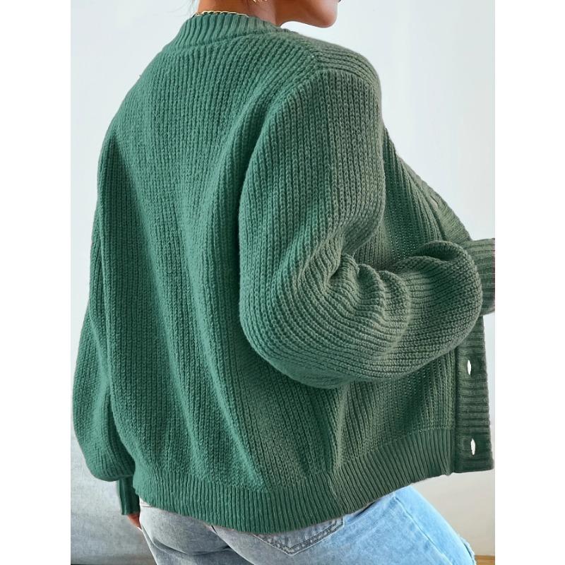 Women S Long Sleeve V Neck Knit Cardigan Solid Color Loose Casual Outerwear