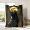 Black Cat And Full Moon Art Print Fleece Blanket Mystical Night Design Soft Cozy Throw Home Decor For Living Room Or Bedroom