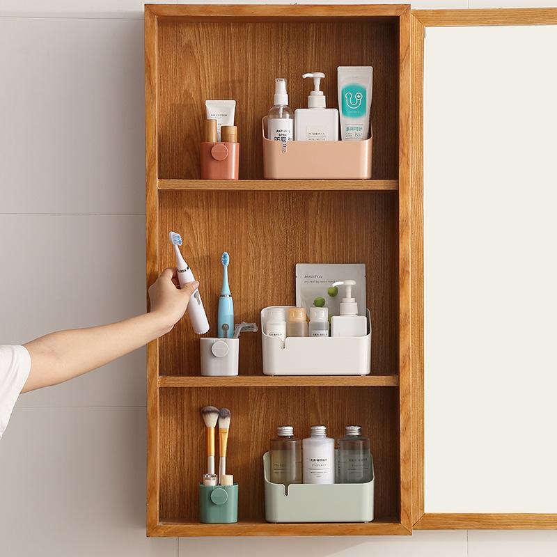 Influencer Mirror Cabinet: Compact Plastic Storage for Cosmetics, Jewelry, Lipstick, and Skincare with Dividers.