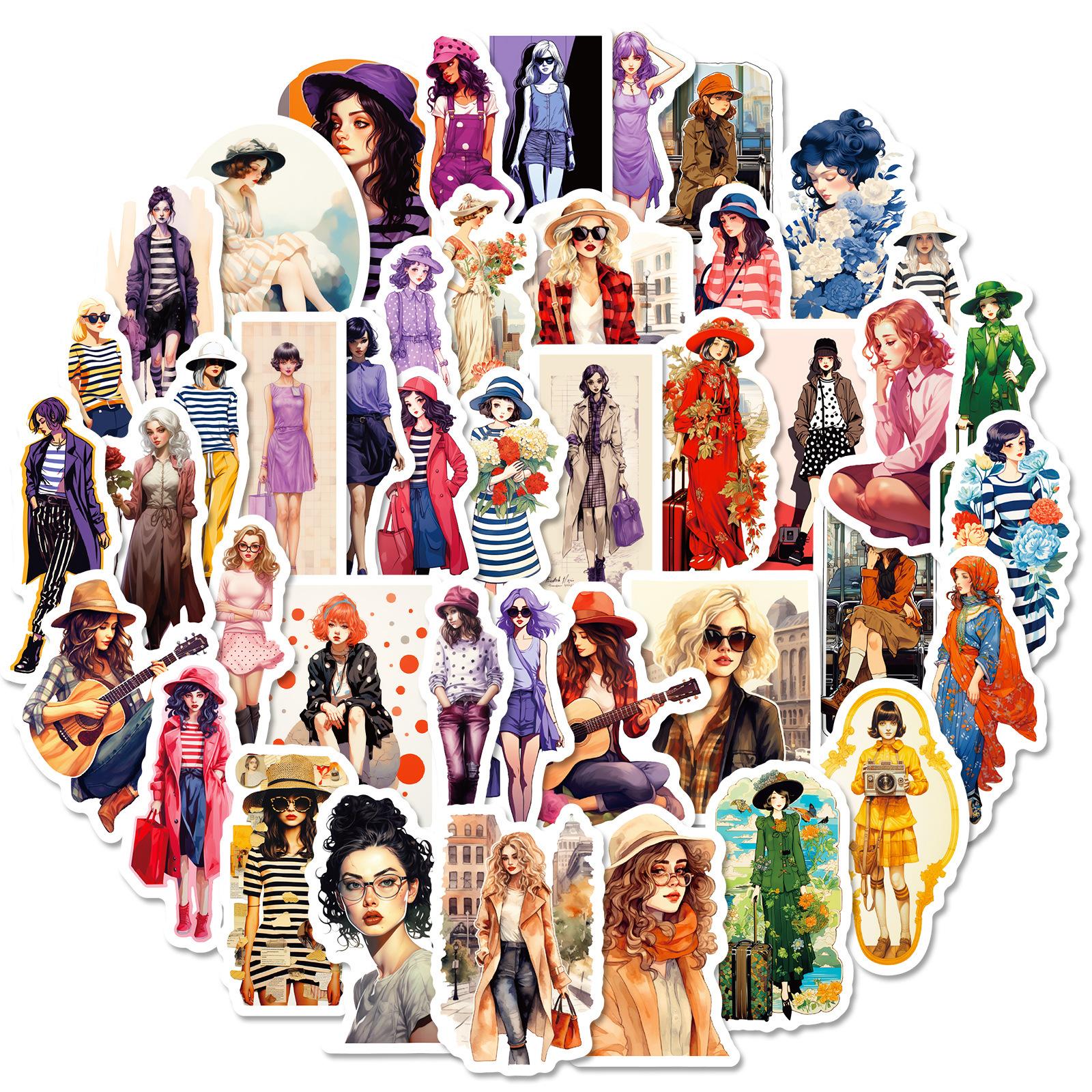 

50 винтажных постеров Wind Flower Season Girl Наклейки для путешествий Багаж Наклейки для блокнотов