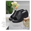 2025 new soft leather wedge cool slippers women's summer wear fashion Internet celebrity muffin thick bottom one word cool slippers