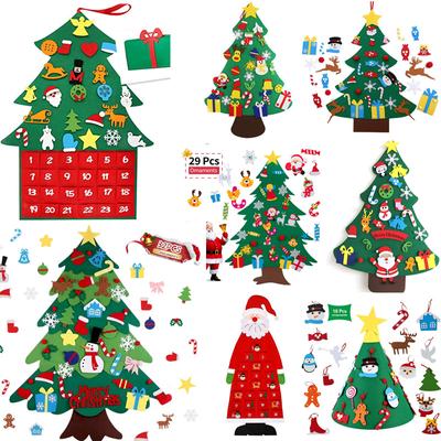 Neujahrs-Weihnachtstür-Wandbehang-Dekorationen Filz-Weihnachtsbaum-DIY-Set mit Ornamenten für Kinder-Weihnachtsgeschenke