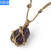 Natural Irregular Amethyst Pendant Hand-Made Cowhide Rope Woven Stone Personalized Necklace