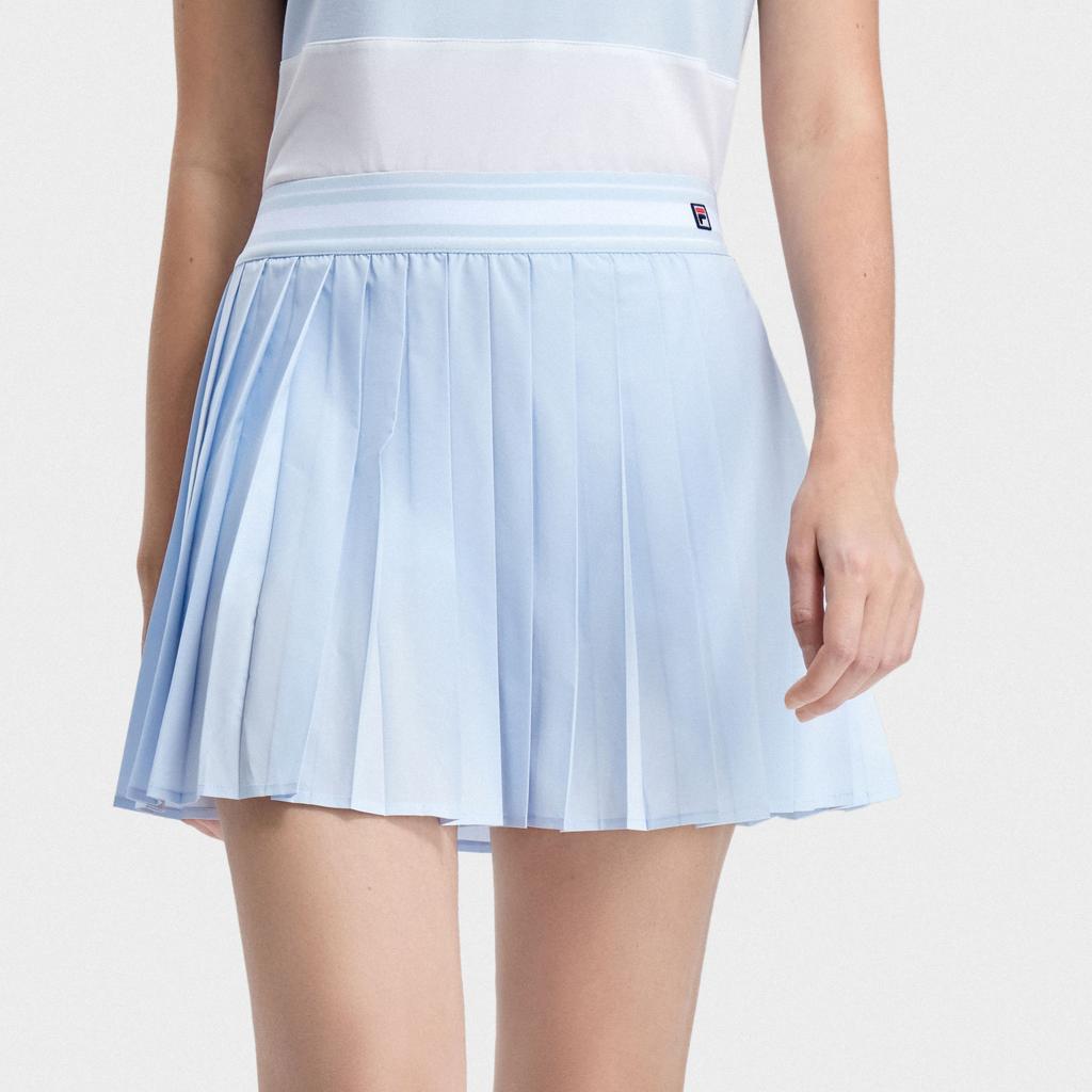 Fila Logo Solid Color Breathable Loose Pleated Tennis Sports Woven Casual Skirt Women Skirts Misty-Blue A11W323303FLB