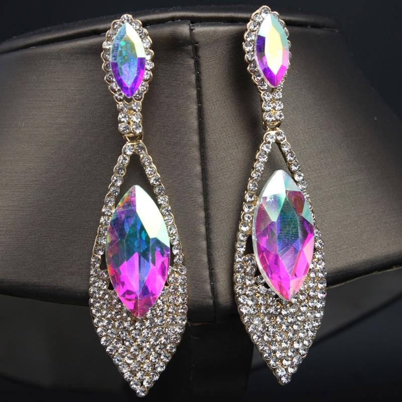 Imitation Diamonds Dangle Earrings for Women Ear Pendants with Rhinestones Teardrop Handmade Cubic Zirconia Earwear