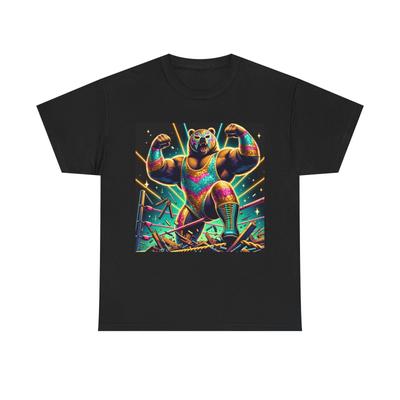 T-shirt Unisex per Adulti Retro Lottatore Orso Luchador Arte Grizzly Nuova Maglietta Grafica