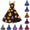 Women's Halloween Print Dress Sleeveless Spaghetti Strap Fit and Flare Dress Knee Length Casual Party Dress