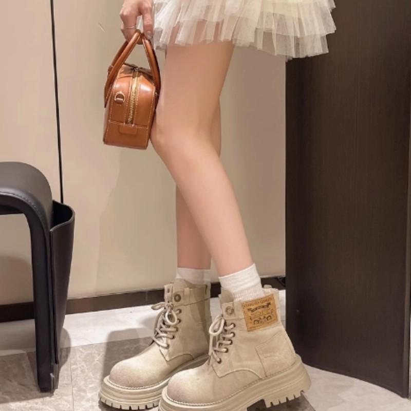 Thick-soled Martin Boots Women's Shoes 2025 Spring and Autumn New Non-slip Rhubarb Boots Women's British Height-increasing Outdoor Tooling Short Boots