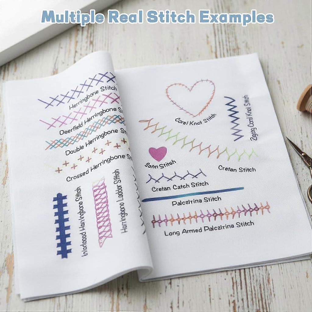Embroidery Stitch Book, DIY Stitch Books on Linen Fabric, Contains Multiple Sewing Tools, Comprehensive Guide with Various Patterns, Portable Stitchin