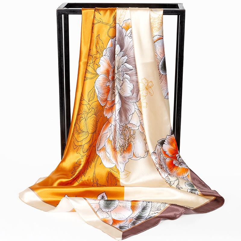 Chinese Style 90 * 90Cm Large Square Scarf Simulation Silk Scarf Scarf Shawl
