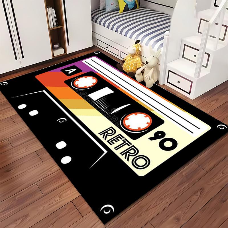 Retro Cassette Tape Design Rug Non-slip Rug Suitable for Living Room and Bedroom Sofas.