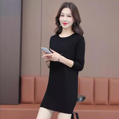 Women's Mid-Length Round Neck Sweater Dress - New Knitted Long-Sleeve Top for Autumn/Winter 2025