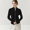 Women's Slim Fit Cashmere Cardigan with Double Zipper - Warm Lapel Knitwear for Autumn/Winter.