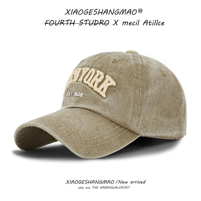 Hat old washed baseball cap retro curved brim light board hat couple sun hat solid color cap