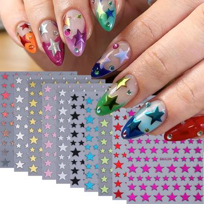3D Star Nail Stickers 10 Colors  Metallic Gold Silver Black White Decals  Y2K Nail Art Kit with Mixed Star Designs  Easy Apply Self-Adhesive
