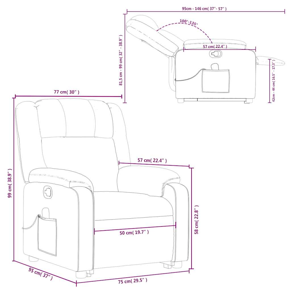 Massage Recliner with Rising Assistance Burgundy Artificial Leather