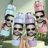 1PC Retro Male Singer Sunglasses Portrait Print 750ml Colorful Plastic Sports Water Bottle Leakproof Pop Up Lid with Straw for Outdoor Work Home Use