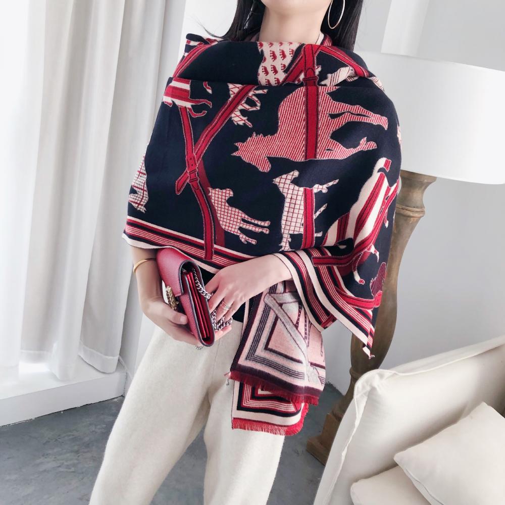 Primavera Outono Quente Cachecol Feminino Carruagem Corrente Estampado Xale