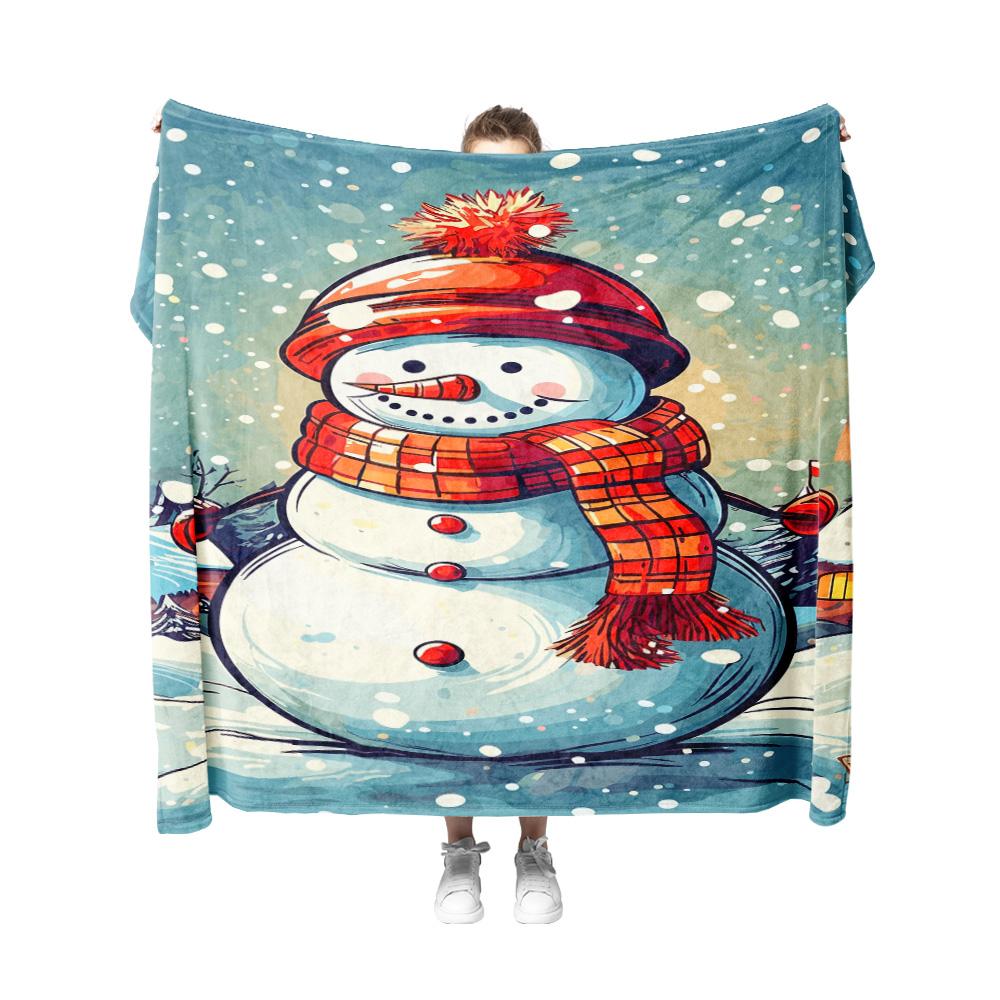 Tuniu Cute Snowman Winter Fleece Blanket Sofa Bed Room Throw Soft Warm Decorative Gift