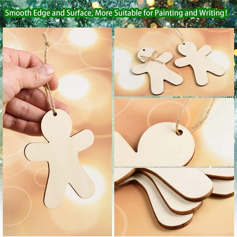 Aug. 50PCS Unfinished Wood Gingerbread Man Ornaments Cutouts Blank Wood Gingerbread Men Hanging Decor With Twine Durable Easy To