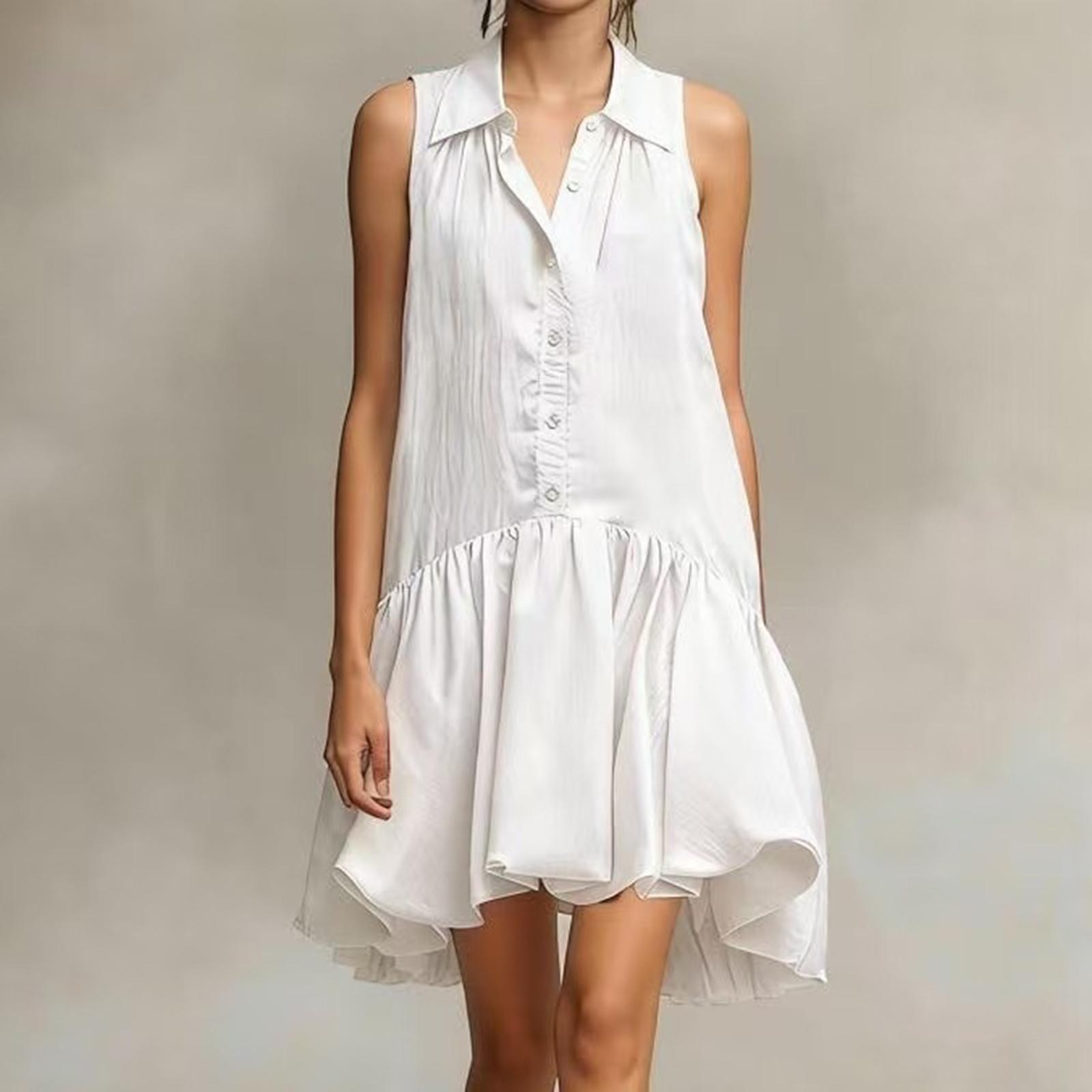 

Women s Ruffled Sleeveless Dress With Frills XL білий