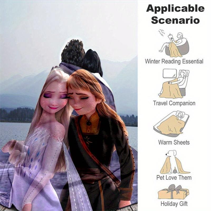 1pc Elsa & Anna Frozen II Princess Blanket Home Decor, Couch Throw, Outdoor, Gift Idea, Flannel Coverlet Perfect for Bedroom, Living Room, Travel