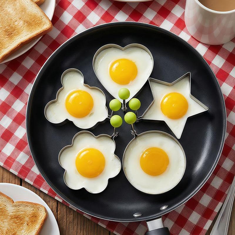 5 Pcs Pancake Molds Stainless Steel Egg Shapers for Griddle Cooking Molds Easy Clean Multiple Shapes Mold Kitchen Accessories