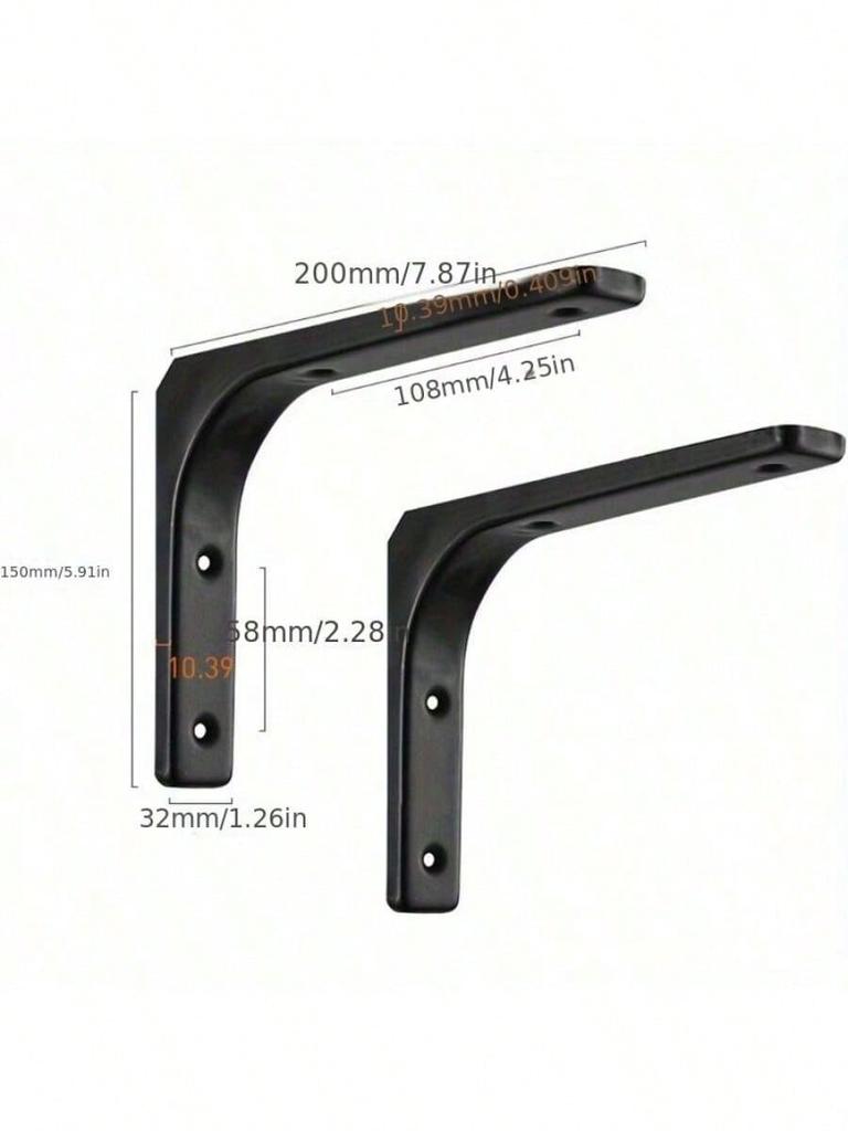 2Pcs Heavy-Duty Iron L-Shaped Shelf Brackets Right Angle Corner Supports for Wall Mounted Furniture Bracket Support Hardware