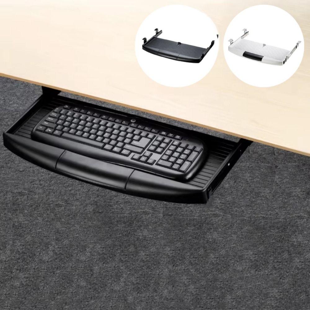 Heavy Duty Slide Rail Keyboard Storage Drawer Adjustable Retractable Keyboard Rack  Office
