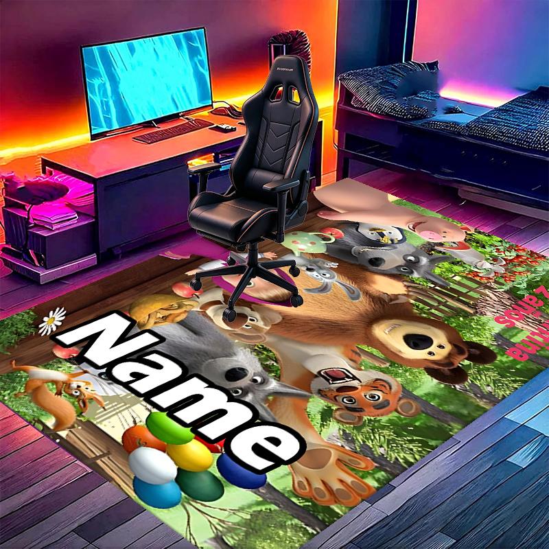 Custom Name Personalized Masha and The Bear Print Carpet, Versatile Home Decor Rug, for Playroom, Apartment, Balcony, Entryway, Hallway Gift