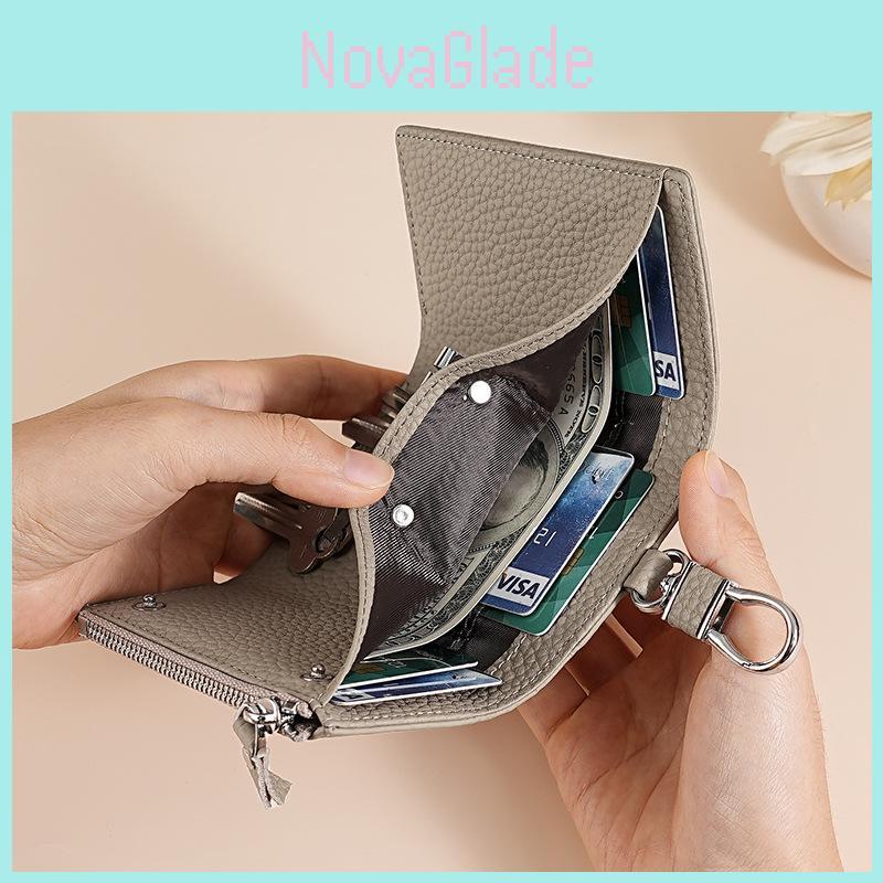 Genuine Leather Key Wallet With Zipper Coin Purse For Women Home Storage