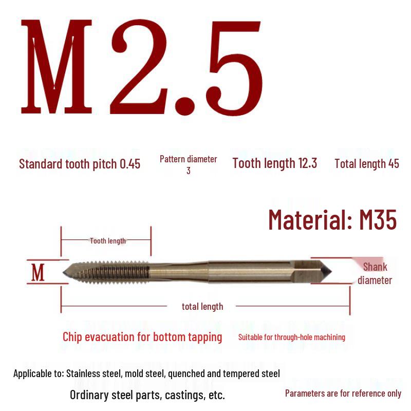 Cobalt Tapping & Threading Tools for Spiral Taps M3-M12, Stainless Steel