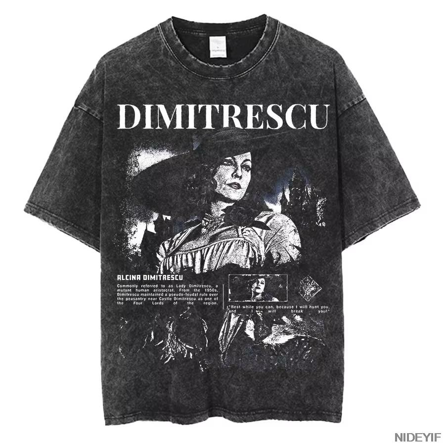 2026 Resident Evil Village T-shirt Oversize 100% Cotone Lavata Vintage per Uomo Donna Moda Tee Hip Hop Streetwear Top