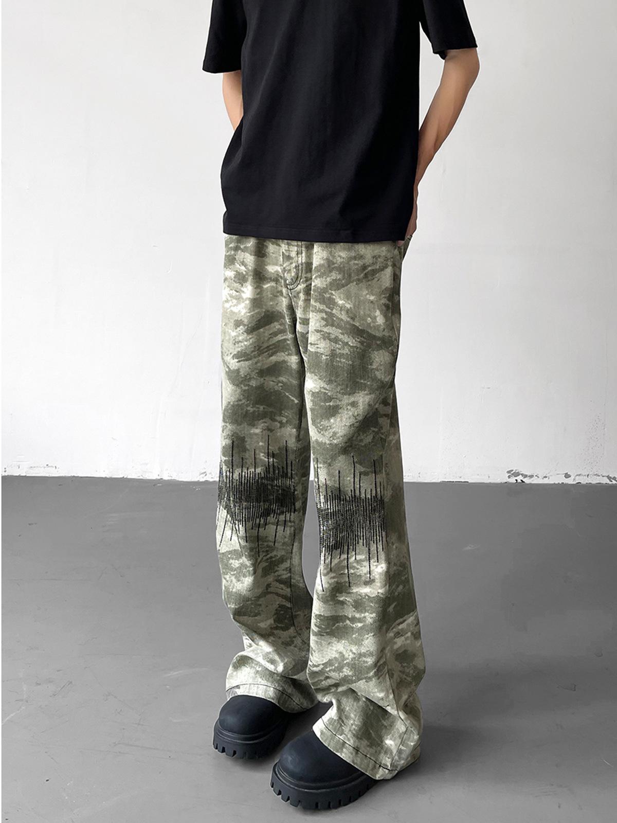 

Джинсы клеш JYL для мужчин Vibe Camo Американский Хип-Хоп Модные Прямые Джинсовые Брюки в Пол S