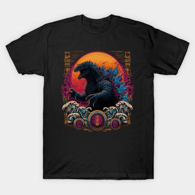 Asiatische Größe Herren Print T-Shirt Godzilla No-Cut Wärmeübertragungsdruck Baumwoll-T-Shirt
