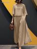 2026 Spring/Summer Women's Solid Color Short Sleeve Casual Loose Trousers Two-Piece Set